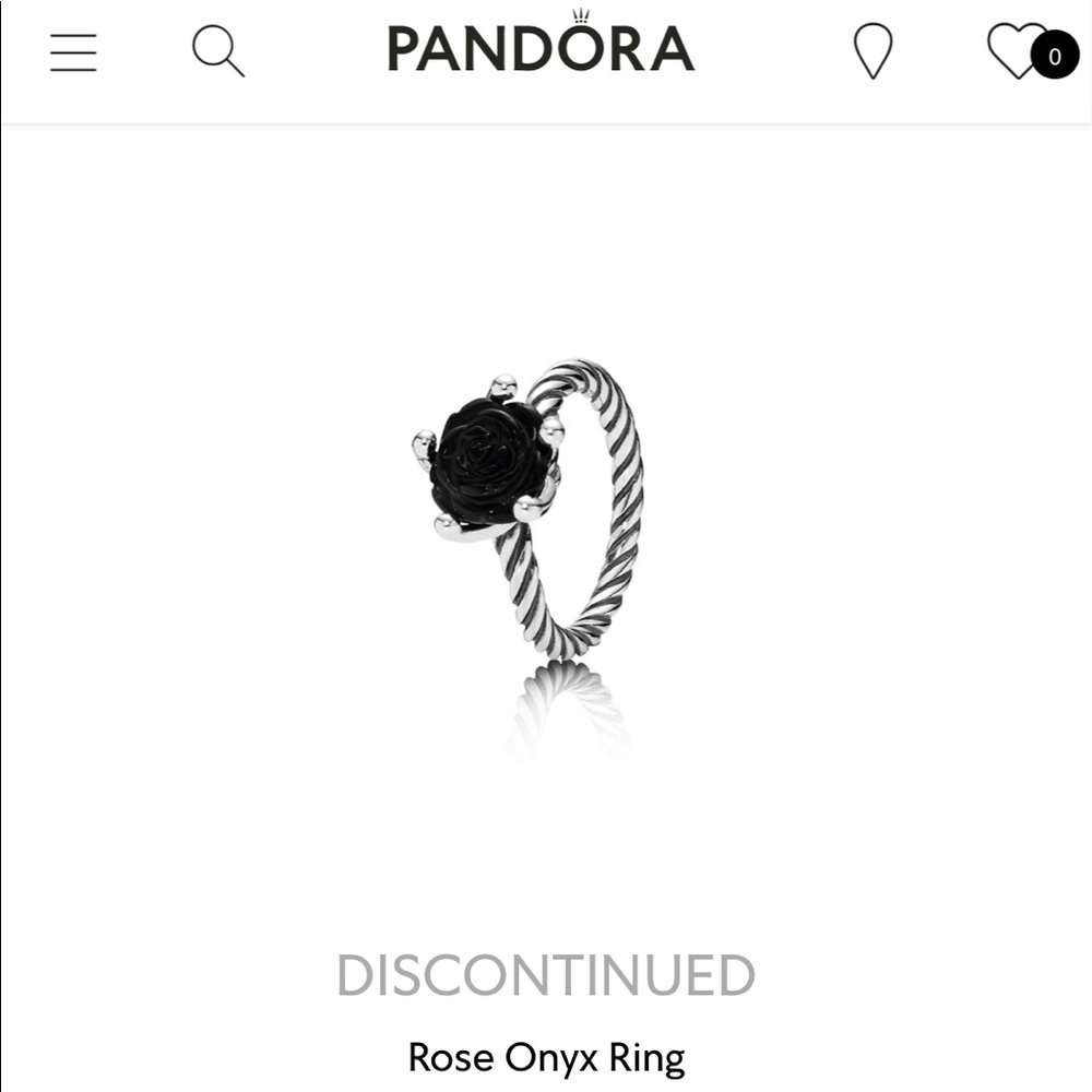 Pandora Onyx Rose Ring - size 8